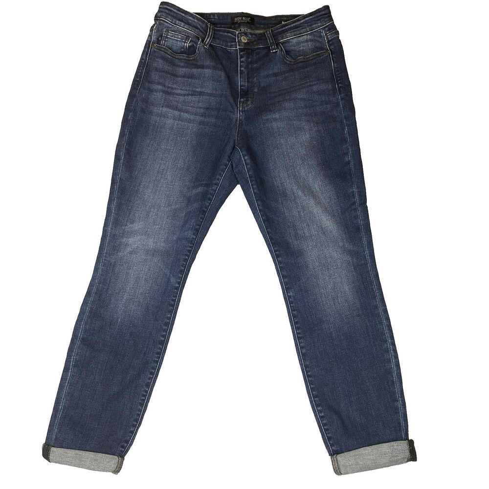 Judy Blue 82428 Slim Fit Cuffed Jeans Womens 13/31 Stretch Blue Dark Wash Denim